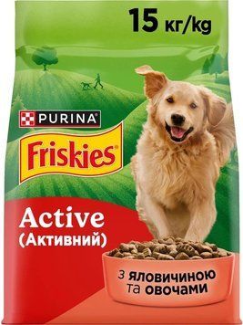 Сухий корм для дорослих собак з підвищеною активністю Purina Friskies Active з яловичиною та овочами, 15 кг (7613031394876) 000087008 фото
