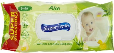 Вологі серветки Super Fresh Аloe для дітей і мам, з клапаном, 120 шт.(4823071642292) В00187303 фото