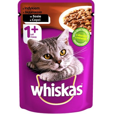 Вологий корм для котів Whiskas з індичкою в соусі 100 г. (4770608253165) 000029146 фото