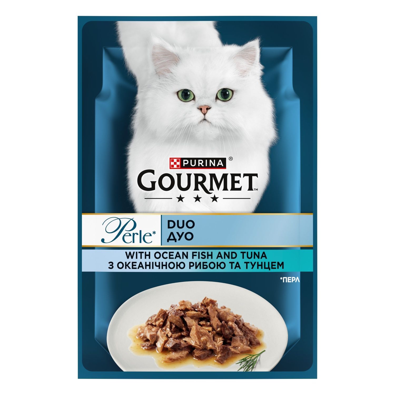 Вологий корм для котів Gourmet Perle з білою рибою та тунцем у соусі пауч 85 г. (8445291188099) 000086559 фото