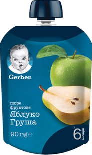 Пюре Gerber фруктовеr Яблоко Груша с 6 месяцев 90 г (7613036345507) В00099671 фото