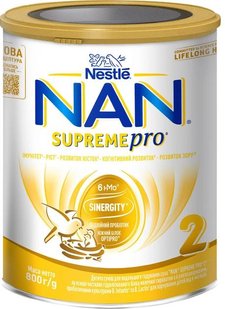 Суха суміш NAN 2 Supreme Pro з 6 олігосахаридами та подвійним пробіотиком для харчування дітей від 6 місяців 800 г (7613035943742) В00313628 фото