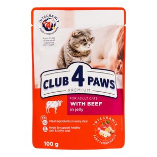 Вологий корм Club 4 Paws Premium для котів Яловичина в желе 100г (4820215364409) 000064959 фото