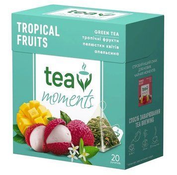 Чай Tea Moments Тропічні фрукти зелений байховий ароматизований з додаванням рослинної сировини 1.7 г х 20 шт. (4823118603514) 000085967 фото