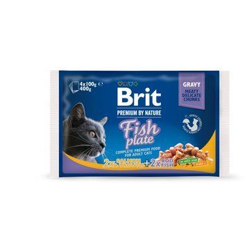 Корм влажный Brit Premium Cat Fish Plate pouches набор паучей для кошек рыбная тарелка с треской, лососем и форелью 100 г х 4 шт. (8595602506248) S1111142415 фото