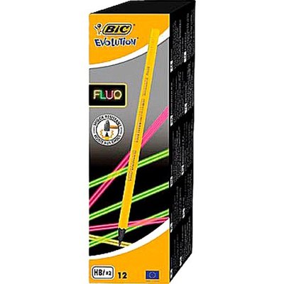 Набір олівців чорнографітних 12 шт. шестикутних BIC Evolution Fluo HB 4 кольори (3086123446182) В00192061 фото