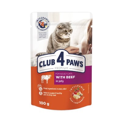 Вологий корм Club 4 Paws Premium для котів Яловичина в желе 100г (4820215364409) 000064959 фото
