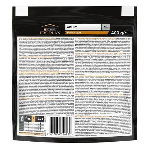 Сухой корм для кошек Purina Pro Plan Adult 1+ Derma Care для поддержания здоровья кожи и красоты шерсти с лососем 400 г (7613036544962) 000088681 фото